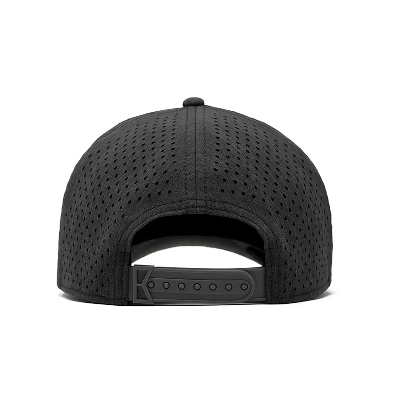 Wysokiej jakościniestandardowe 5 panelowe gumowe logo PVC Logo Baseball Cap, Waterproof Laser Cut Hole Perforated Hat, Performance Golf Tat