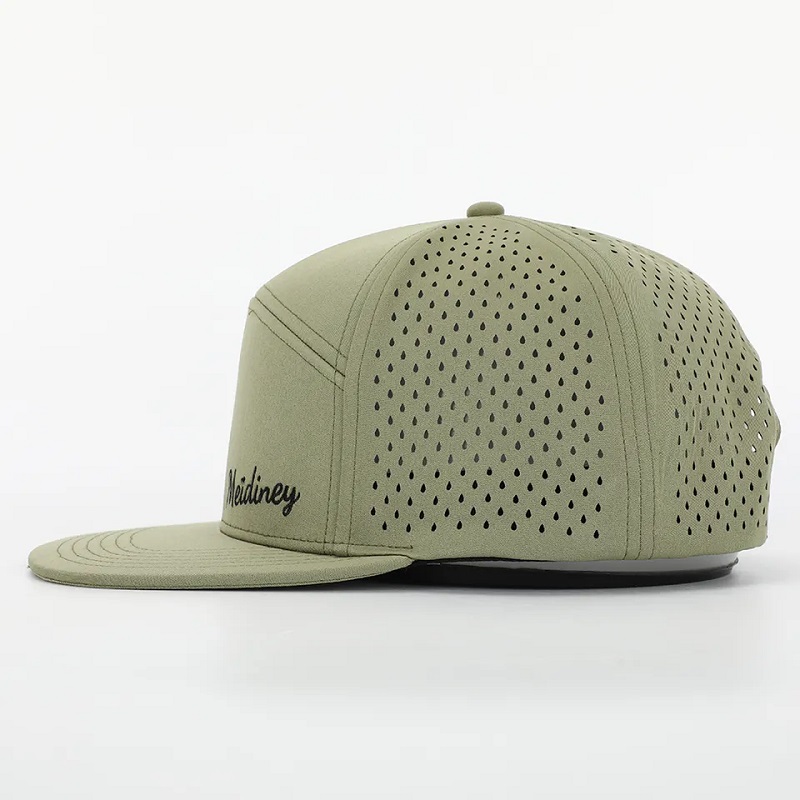 OEMniestandardowe wysokiej jakości logo haftu luksus 7 panelu snapback czapka dorosła płaski rachunek snap back hat z laserowymi otworami