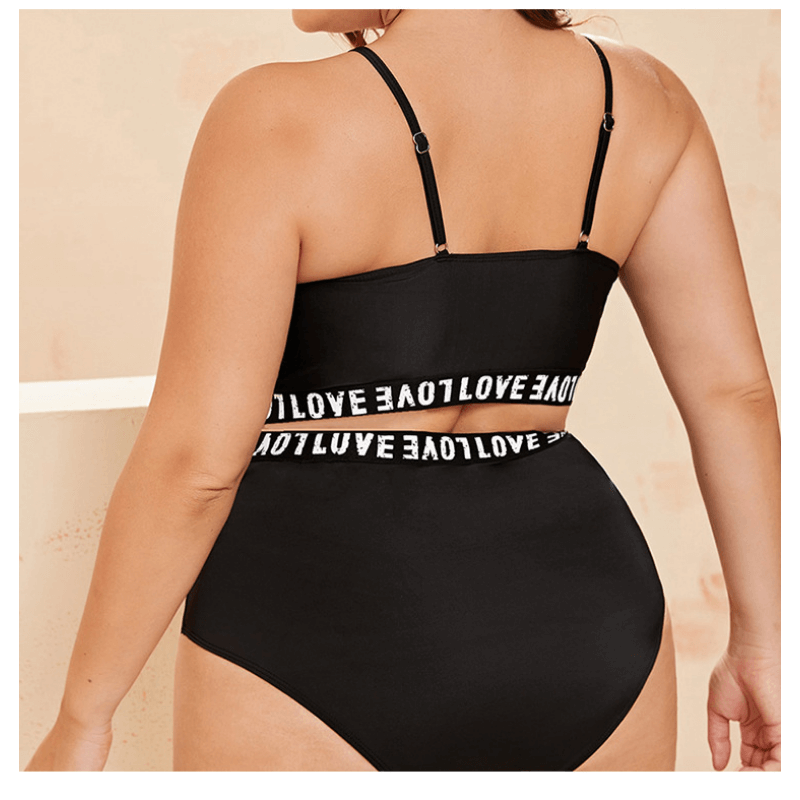 Bikini Solid High Wase Plus Size Letter Letter Swimsuits