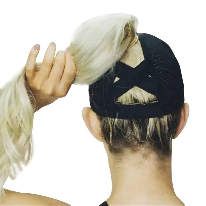 Kobiety Panie High Custom Polyester Spandex X Criss Cross Crisscross Pony Tail Baseball Caps Hats z kucykiem