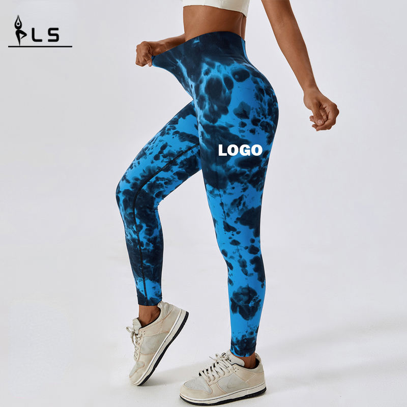 SC10123 Gym Fesses Fitness Joga Leggins Pants Kobiety Scrunk Kobiety Leggins Joga Tie Barwniki Legginsy