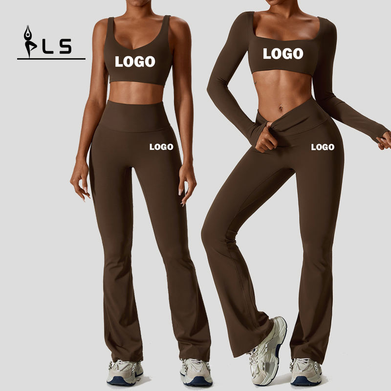 SC9272 Zestawy jogi fitness Women 2023 Długie rękaw Sport Bra Gym Spodnie Dwuczęściowe zapalone legginsy zużycia