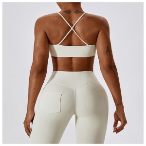 SC10165nylonowe zielone oddychające dorośli sportowe stanik aktywne seksowne backniestandardowe logo gym halter sportowy stanik