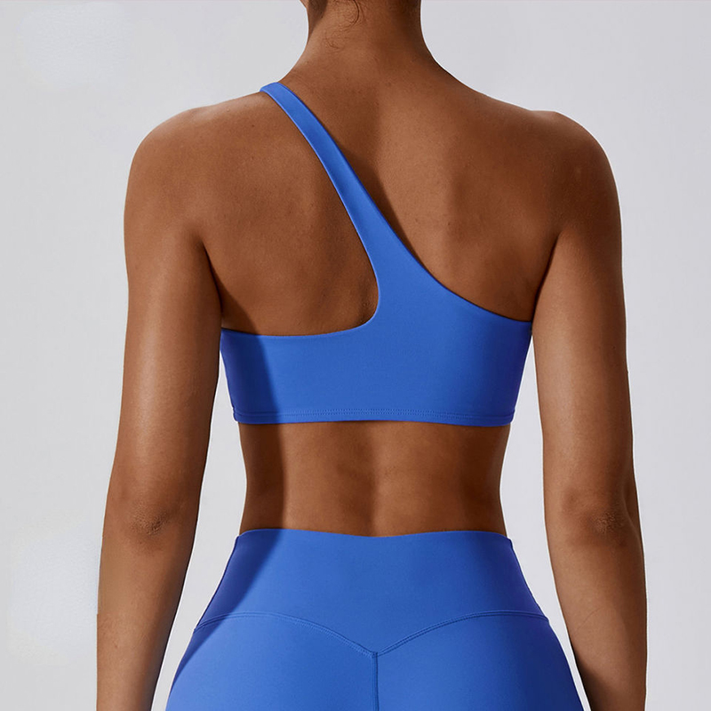 SC10188 Cross Back Yoga Sport Bra High Impact Wyściełanyniebieski jeden ramię w tyłku