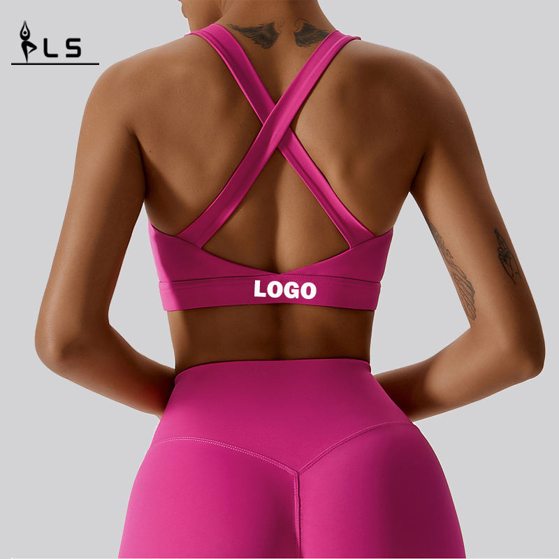 SC101811 Cross Back Yoga Sports Bra High Impact Wyściełane kobiety kantarki szyi krzyżowy back sportowy stanik dla kobiet