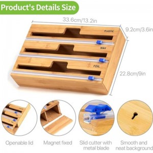 3 w 1 Wrap Dozownik znożem, folią plastikową, folią aluminiową i dozownik papieru woskowego do szuflady kuchennej, uchwytna organizator bambusa, kompatybilny z Roll 12 \\\\ \\\