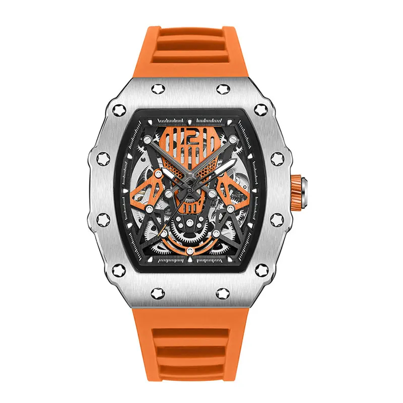 Baogela New Full Automatic Mechanical Men Watch marka moda pusta luksusowe zegarki mężczyźni Wodoodporny zegar pomarańczowy