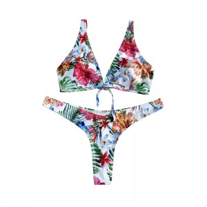 Kwiatowy w stylu etniczny dziobowy dziobowy pasek kostium kąpielowy