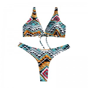 Kwiatowy w stylu etniczny dziobowy dziobowy pasek kostium kąpielowy
