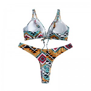 Kwiatowy w stylu etniczny dziobowy dziobowy pasek kostium kąpielowy