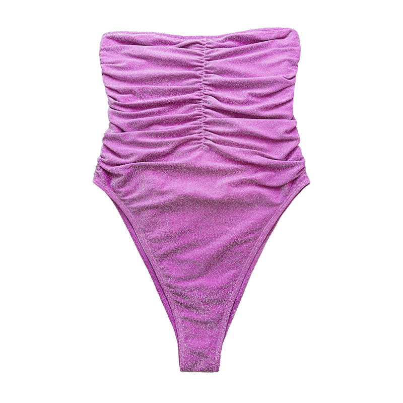 Purple srebrne bez ramiączek bez ramiączek, jednoczęściowy strój kąpielowy