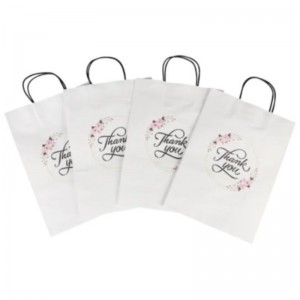 Hurtowe dostosowane rozmiar logo Fancy Thanks Biały Kraft Paper Bag