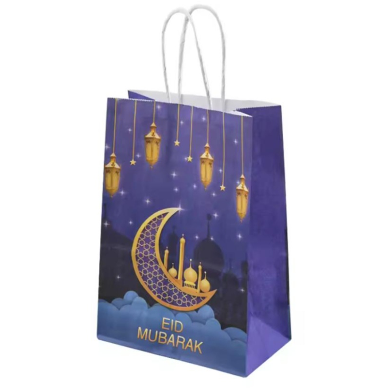 Hurtowe Eid Mubarak Party Gift Kraft Paper Bag Islamski muzułmański festiwal dekoracja Ramadan Goodie Bags