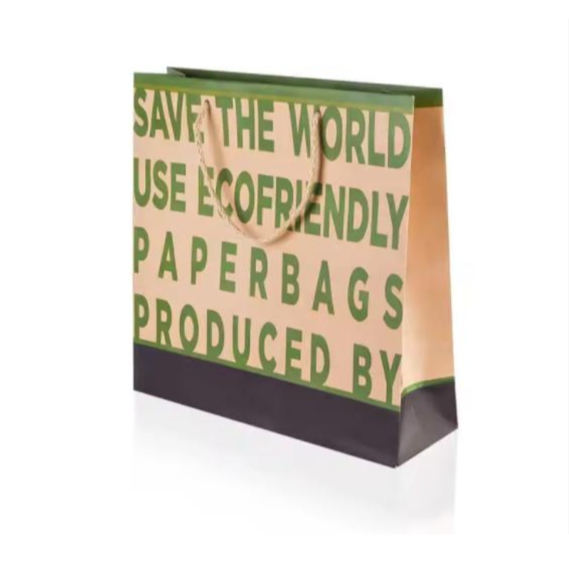 Biodegradowalne wielokrotne użycieniestandardowe logo drukowane brązowe kraft rzemieślnicze butikowe torbyna zakupy z wstążką