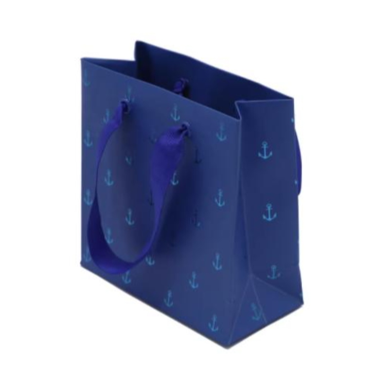 Małeniebieskie biżuterię worki papierowe luksusowe folia stemplowanie papierowe torby z uchwytemniestandardowe mini papierowe torebki papierowe