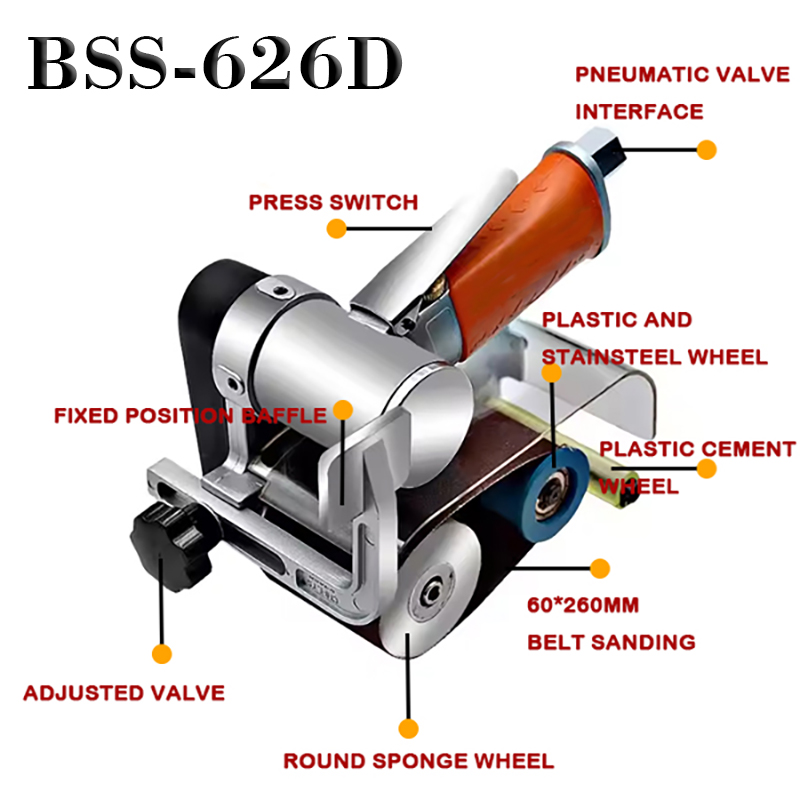 Hand-held Industrial-grade mały pneumatyczny pasek pneumatyczny Pneumatyczny pasek pneumatyczny Hurtowa BSS-626D Pneumatyczna maszyna do rysowania drutu pneumatycznego 60*260 PETLEM SAND MACHINICZNIKA PNEAMATYCZNY
