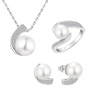 Pierścionek ze srebra próby 925 Hongde z diamentami i perłami&Naszyjnik Dostosowany zestaw pierścionków donaszyjnika