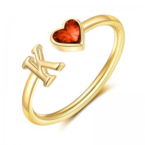 Pierścionki z inicjałami Hongde dla kobiet 14-karatowe pozłacane pierścionki z kamieniem urodzeniowym, regulowany rozmiar 5-10