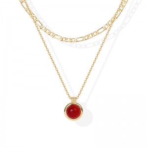 Naszyjnik warstwowy ze złotą harmonią Hongde 1-----Naszyjniki warstwowe pozłacane 14K dla kobiet Wisiorek z kamieniami szlachetnymi Naszyjnik łańcuszkowy Figaro Karneol, zielony awenturyn, malachit Naszyjnik warstwowy