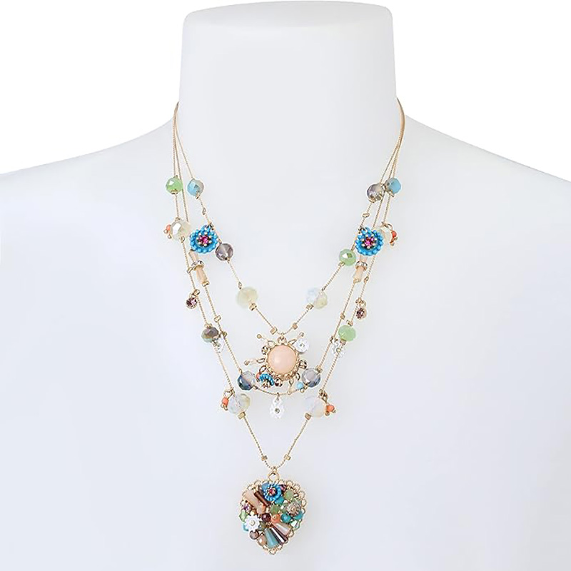 Boho Bloom Multi-Naszyjnik z wisiorkiem w kształcie serca