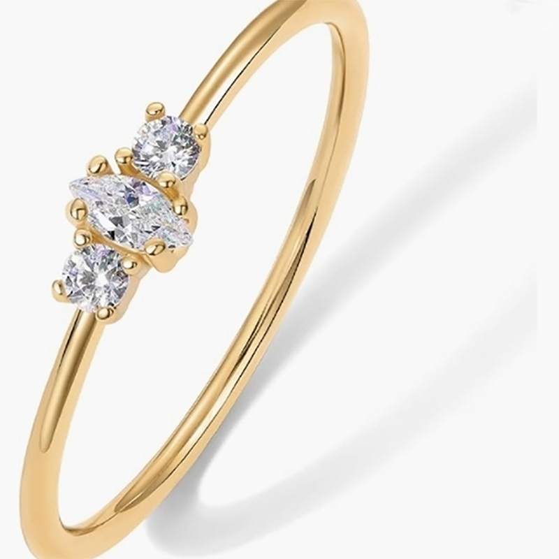 Eleganckie 18 -karatowe złoto-Pierścień srebrny 925 srebrny z markizą i okrągłym-Cut Cubic Zirconia Stones - Minimalist Stacking Rand