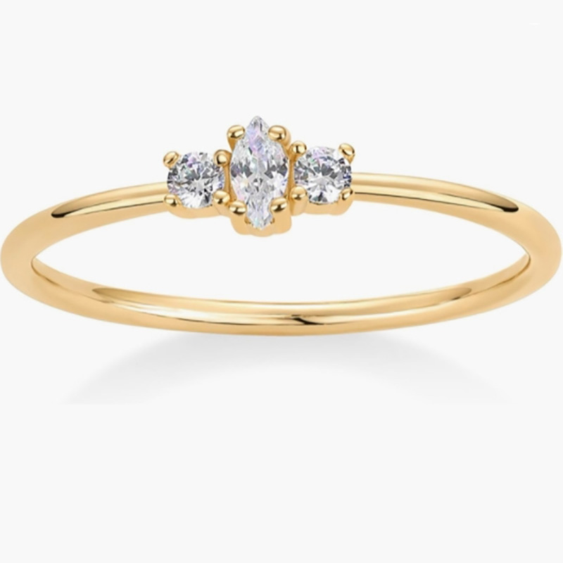 Eleganckie 18 -karatowe złoto-Pierścień srebrny 925 srebrny z markizą i okrągłym-Cut Cubic Zirconia Stones - Minimalist Stacking Rand