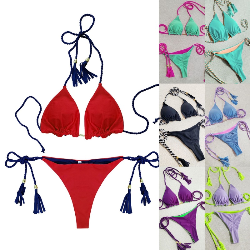 Seksowne dwa - Kawałek bikini dla gorących dziewczyn. Styl trójkąta, podwójny - kolorowy kolor - bloking. Strój kąpielowy bikini plażowy, trzy - Styl punktowy 8826 Cena:$79,99