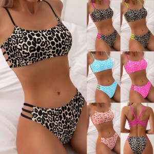 2025 Nowy europejski i amerykański seksowny krzyż - Drukuj lampart graniczny dwa - Piece Bikini Swimsuit for Women QT25002 Cena:$79,99