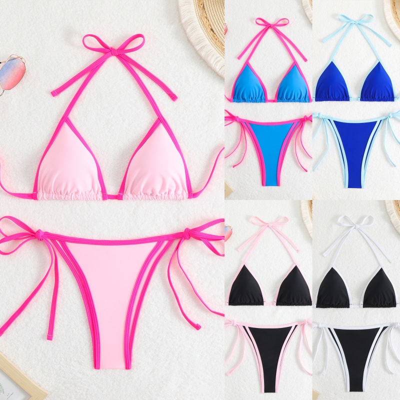 2025 NOWOŚĆ Solid - kolorowe kobiety\Seksowne dwa - Kolor trójkąta - Blokuj bikini. Styl europejski i amerykański z krawatami, odpowiednina plażę i gorącą wiosnę QT25003 Cena:$79,99
