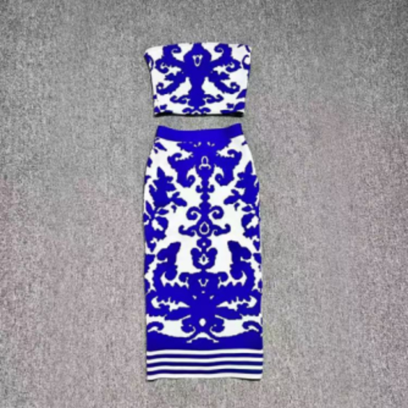 Summer Jacquard Knit Bustier, dzianin-Zestaw spódnicy długości