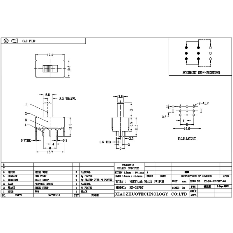 przełącznik slajdów ss32f07 dwa-Przełącznik slajdów położenia, trzy-droga-z boku-pozycja druga-Pozycja Micro Mini Electronic Switch